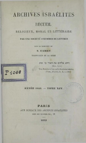 Archives israélites de France. (1853  Vol.14)